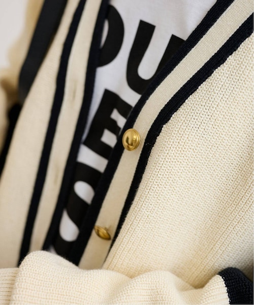 極美品 フレームワーク ライン畦ニットカーディガン ナチュラル 金ボタン F 極美品 フレームワーク ライン畦ニットカーディガン ナチュラル 金