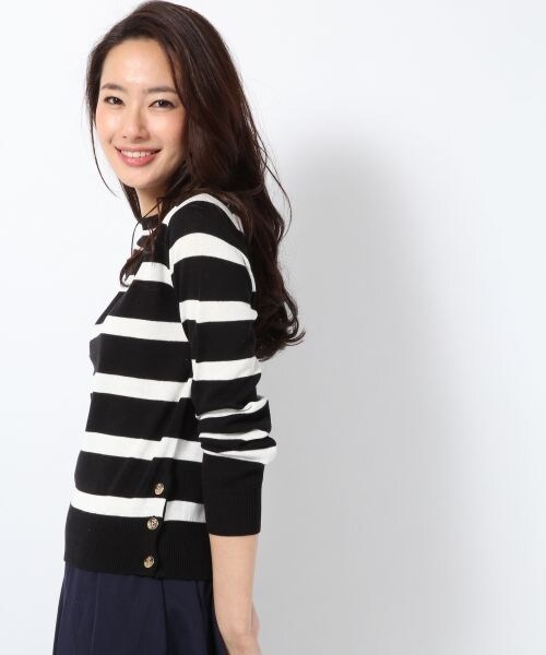 BLISS POINT Womens（ブリスポイント ウイメンズ）の「9ゲージボーダースソボタンプルオーバー（トップス・レディース・ホワイト×ネイビー/ブラック×ホワイト/ブラウン×イエロー・FREE SIZE）」の2枚目の写真