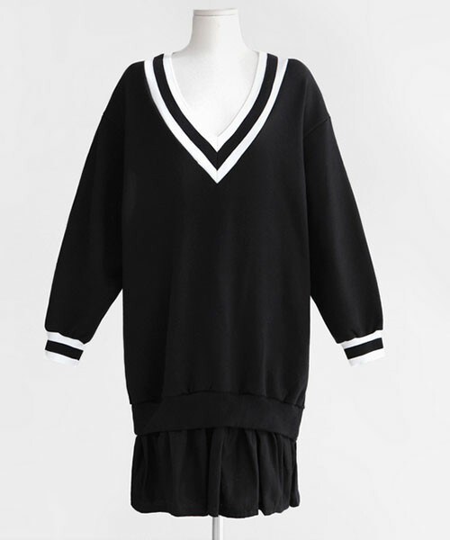 DHOLIC（ディーホリック）の「チルデンニットレイヤードフリルワンピース（ワンピース・レディース・ホワイト/ブラック/グレー・free）」の2枚目の写真