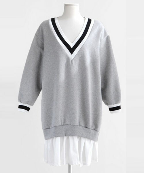 DHOLIC（ディーホリック）の「チルデンニットレイヤードフリルワンピース（ワンピース・レディース・ホワイト/ブラック/グレー・free）」の3枚目の写真