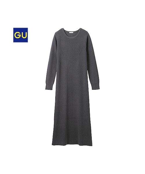 GU（ジーユー）の「（GU）リブニットワンピース（長袖）Ａ（WOMEN ⁄ ワンピース・レディース・BLACK/GRAY/BLUE・M/L/XL/S）」の2枚目の写真