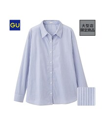 GU | （GU）ストライプカシュクールシャツ（長袖）(トップス)