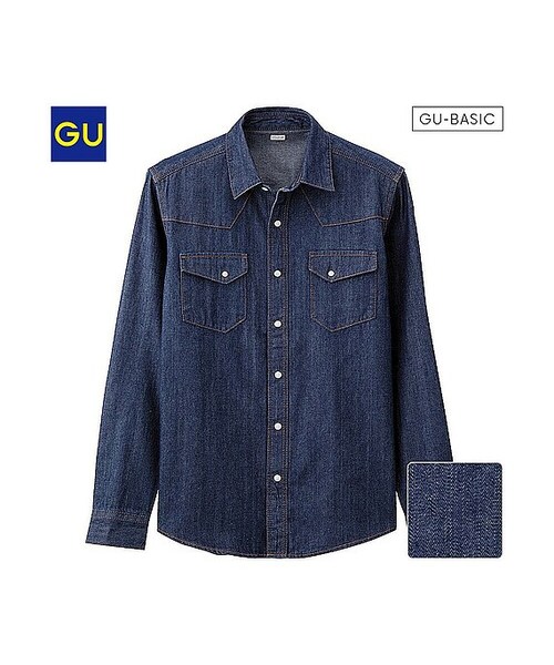 GU（ジーユー）の「（GU）デニムウェスタンシャツ（長袖）Ｃ（MEN ⁄ シャツ・メンズ・BLUE/WHITE・M/XL/S/L）」の3枚目の写真