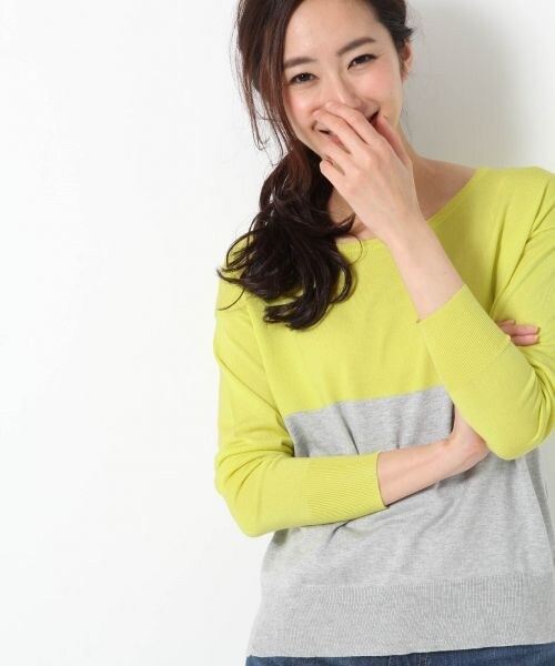 BLISS POINT Womens（ブリスポイント ウイメンズ）の「【抗菌防臭】15SSバイカラーボートネックプルオーバー（トップス・レディース・ホワイト×ブラック/ピンク×グレー/イエロー×グレー/グレー×グリーン/ライトブルー×ネイビー/ネイビー×ホワイト・Ｍ/Ｌ）」の4枚目の写真