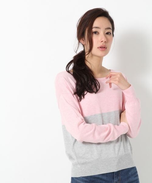BLISS POINT Womens（ブリスポイント ウイメンズ）の「【抗菌防臭】15SSバイカラーボートネックプルオーバー（トップス・レディース・ホワイト×ブラック/ピンク×グレー/イエロー×グレー/グレー×グリーン/ライトブルー×ネイビー/ネイビー×ホワイト・Ｍ/Ｌ）」の3枚目の写真