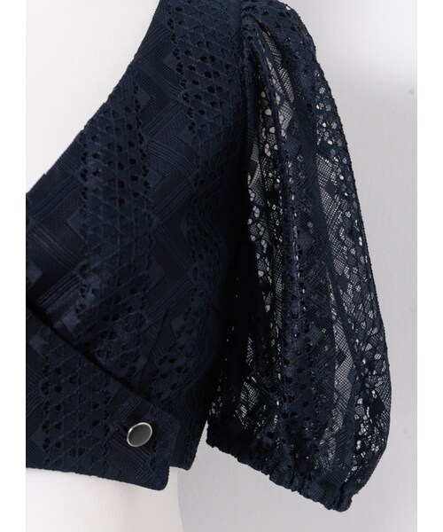 Marjorie（マージョリー）の「涼夜裡飛行，細緻蕾絲低胸澎袖短上衣（トップス・レディース・深藍・S/M）」の9枚目の写真