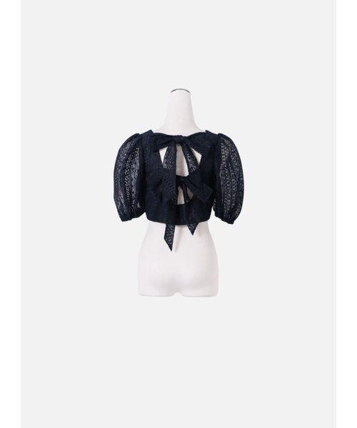 Marjorie（マージョリー）の「涼夜裡飛行，細緻蕾絲低胸澎袖短上衣（トップス・レディース・深藍・S/M）」の8枚目の写真