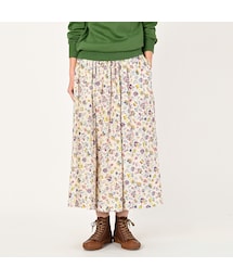 45Rダンガリー春花プリントのイージースカート 未使用品 45R ダンガリー春花プリントのイージースカート