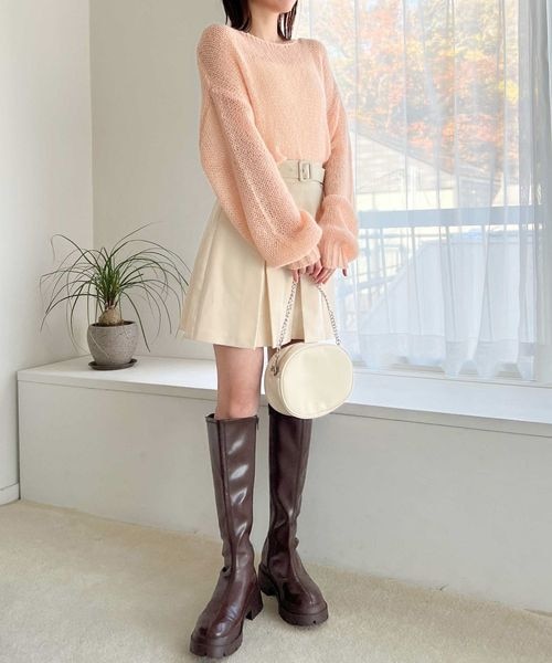 Heather（ヘザー）の「ベルト付きプリーツミニスカート（スカート・アイボリー 08/ブラック 09/グレー 18/デニム 85・S/M）」の7枚目の写真