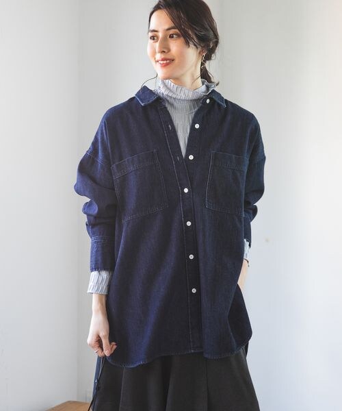 LEPSIM（レプシィム）の「リョウポケBIGシャツ2（トップス・レディース・オフホワイト05/カーキ74/インディゴ85/ネイビー88・FREE SIZE）」の4枚目の写真