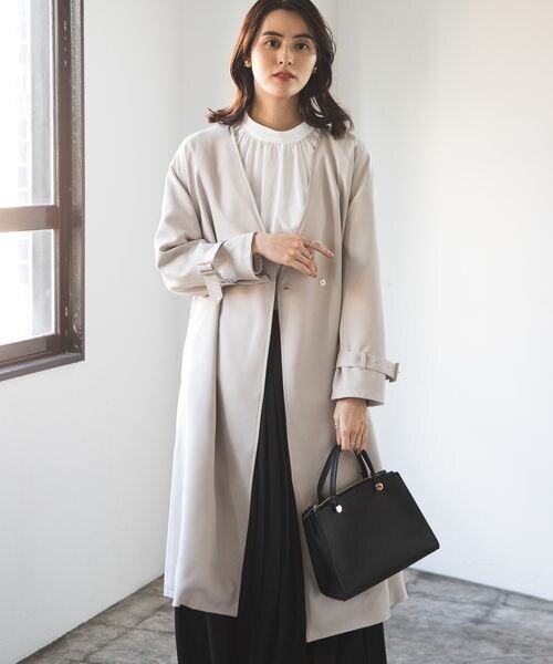 LEPSIM（レプシィム）の「きれいめノーカラーコート（ジャケット/アウター・ブラック09/グレージュ13・FREE SIZE）」の4枚目の写真