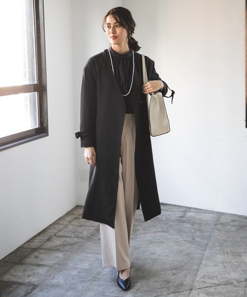 LEPSIM（レプシィム）の「きれいめノーカラーコート（ジャケット/アウター・ブラック09/グレージュ13・FREE SIZE）」の3枚目の写真