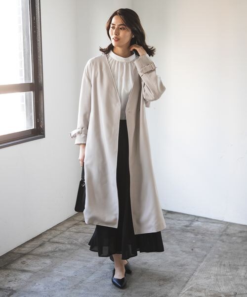 LEPSIM（レプシィム）の「きれいめノーカラーコート（ジャケット/アウター・ブラック09/グレージュ13・FREE SIZE）」の5枚目の写真