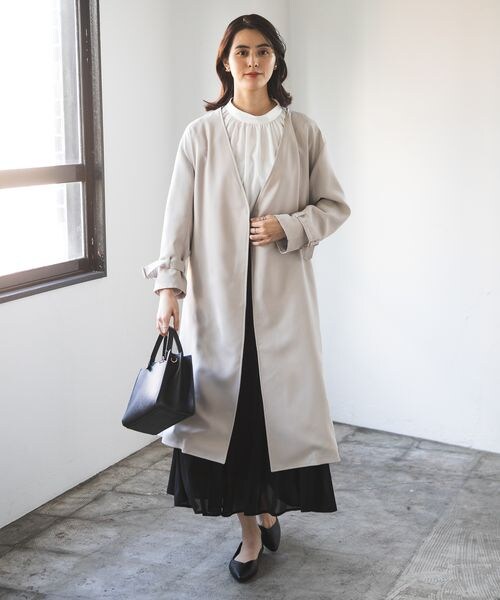 LEPSIM（レプシィム）の「きれいめノーカラーコート（ジャケット/アウター・ブラック09/グレージュ13・FREE SIZE）」の6枚目の写真