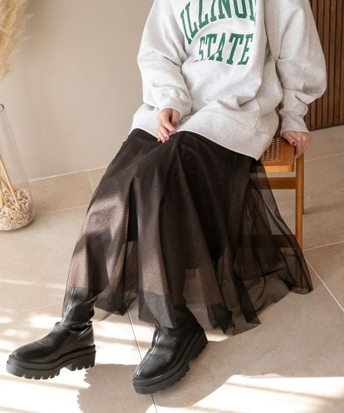 LOWRYS FARM（ローリーズファーム）の「チュールレイヤードスカート（スカート・オフ05/ブラック09/★NEWカラー★ブラックドット10/★NEWカラー★ベージュ*ブラック52/ブラウン55・F）」の5枚目の写真