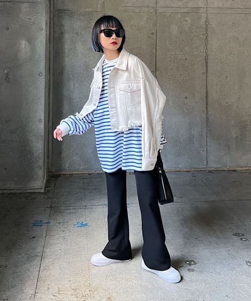 PAGEBOY（ページボーイ）の「ショートボーイGジャン（ジャケット/アウター・レディース・交織オフホワイト05/ケミカルブラック09/ブルー82・F）」の5枚目の写真