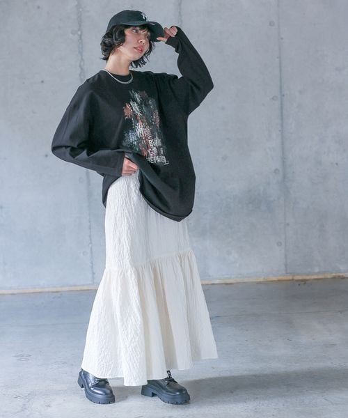 PAGEBOY(ページボーイ)の「ジャガードティアードスカート(スカート・オフホワイト05/ブラック09/イエロー系71・F)」の5枚目の写真