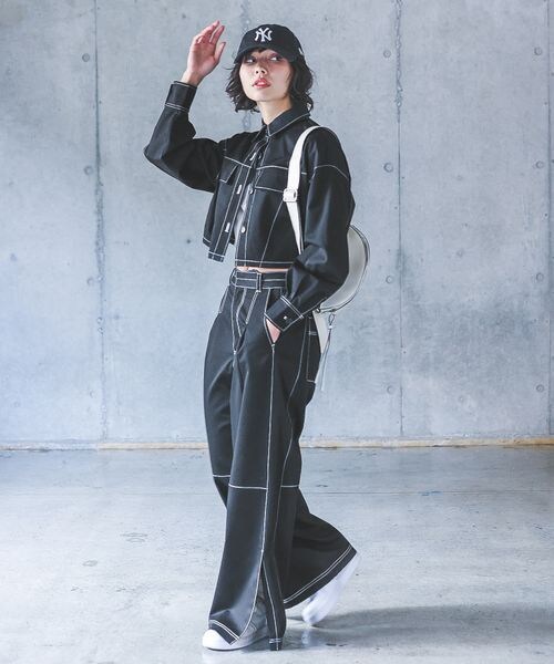 PAGEBOY(ページボーイ)の「ステッチワークワイドスラックス(パンツ・レディース・オフホワイト05/ブラック09/カーキ78・F)」の6枚目の写真