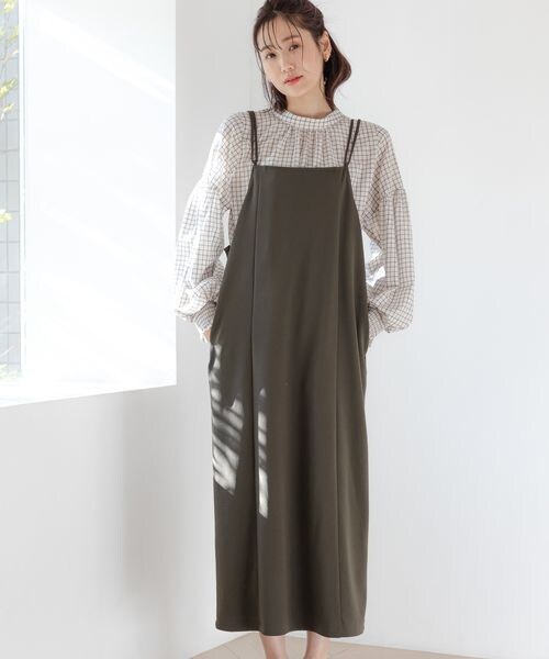 GLOBAL WORK（グローバルワーク）の「スゴラクキャミワンピース（ワンピース/ドレス・レディース・ブラック09/カーキブラウン78/ブルーグリーン87・FREE）」の7枚目の写真