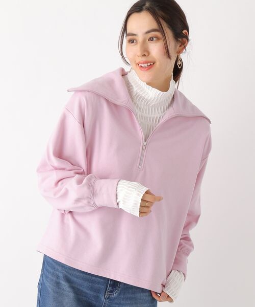 LEPSIM(レプシィム)の「ハーフジップBIGカラープルオーバー(トップス・アイボリー08/チャコールグレー19/ライトピンク22・FREE SIZE)」の2枚目の写真