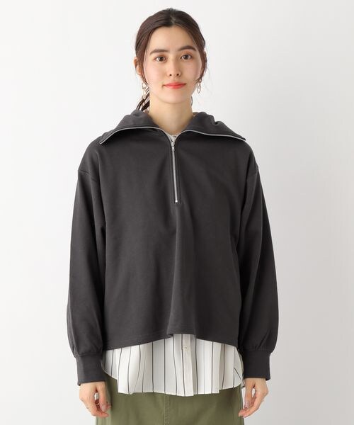 LEPSIM(レプシィム)の「ハーフジップBIGカラープルオーバー(トップス・アイボリー08/チャコールグレー19/ライトピンク22・FREE SIZE)」の9枚目の写真