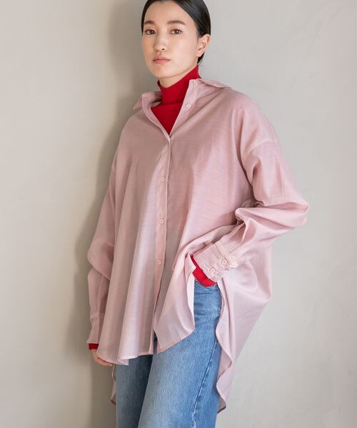 LOWRYS FARM（ローリーズファーム）の「シアーシャツロングスリーブ（トップス・アイボリー08/ブラック09/ガラ10/ピンク25/グリーン72・F）」の3枚目の写真