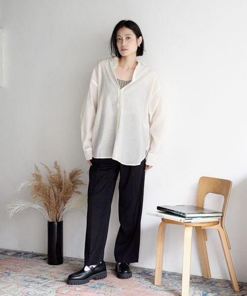 LOWRYS FARM（ローリーズファーム）の「シアーシャツロングスリーブ（トップス・アイボリー08/ブラック09/ガラ10/ピンク25/グリーン72・F）」の6枚目の写真