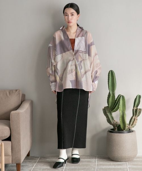 LOWRYS FARM（ローリーズファーム）の「シアーシャツロングスリーブ（トップス・アイボリー08/ブラック09/ガラ10/ピンク25/グリーン72・F）」の16枚目の写真