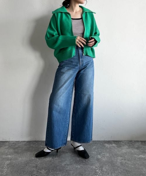 LOWRYS FARM（ローリーズファーム）の「ハイＺＩＰカーディガンロングスリーブ（トップス・アイボリー08/ブラック09/グリーン75・F）」の10枚目の写真