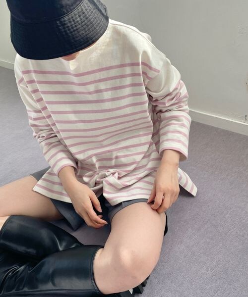 LOWRYS FARM（ローリーズファーム）の「パネルボーダーロングスリーブ（トップス・ブラック09/ピンク22/オレンジ45/ブルー85・FREE）」の5枚目の写真