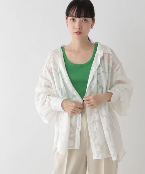 LOWRYS FARM（ローリーズファーム）の「ジャガードレースシャツロングスリーブ（トップス・オフ05/ブラック09/グリーン72・F）」の9枚目の写真