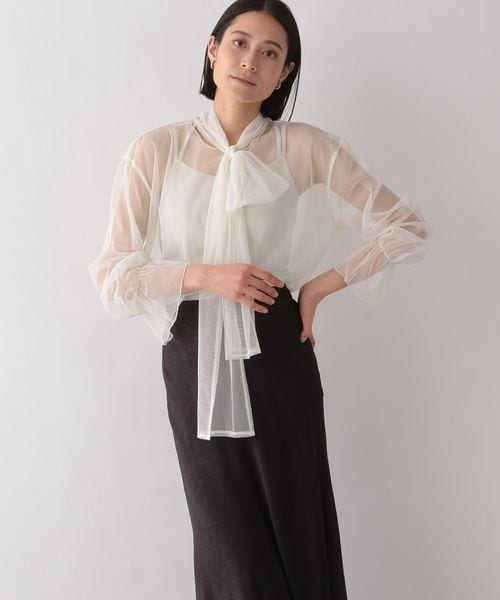 LOWRYS FARM（ローリーズファーム）の「シアーボウタイロングスリーブ（トップス・オフ05/ブラック09/ブルー82・F）」の17枚目の写真