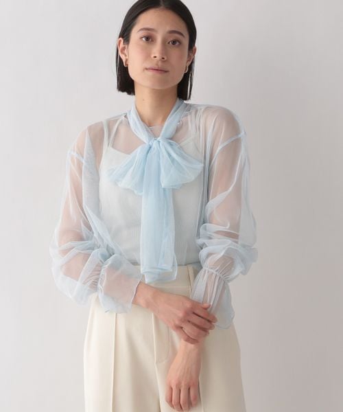 LOWRYS FARM（ローリーズファーム）の「シアーボウタイロングスリーブ（トップス・オフ05/ブラック09/ブルー82・F）」の3枚目の写真