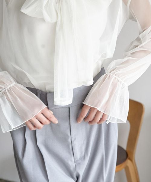 LOWRYS FARM（ローリーズファーム）の「シアーボウタイロングスリーブ（トップス・オフ05/ブラック09/ブルー82・F）」の10枚目の写真