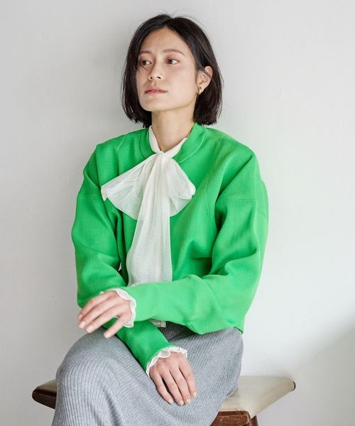 LOWRYS FARM（ローリーズファーム）の「シアーボウタイロングスリーブ（トップス・オフ05/ブラック09/ブルー82・F）」の7枚目の写真