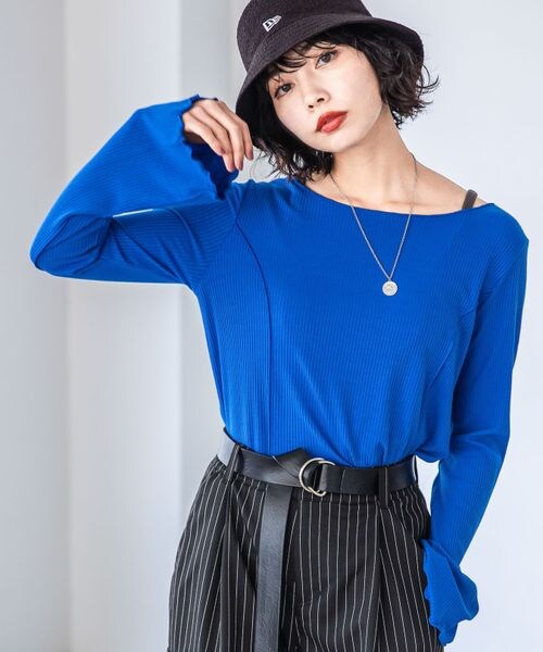 PAGEBOY（ページボーイ）の「ボートネックテレコプルオーバー（トップス・オフホワイト05/ブラック09/ブルー86・F）」の2枚目の写真