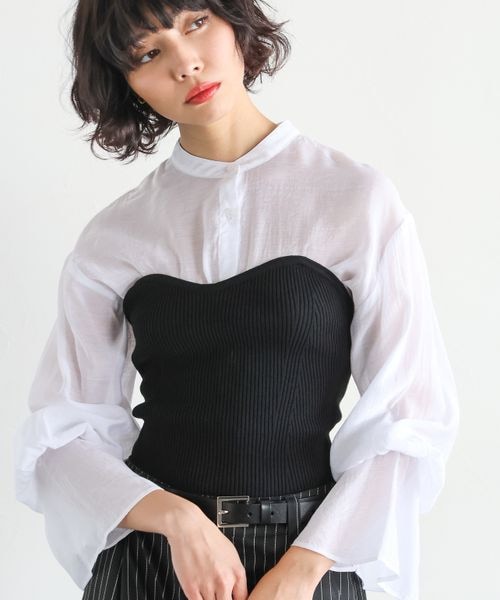 PAGEBOY（ページボーイ）の「リブコルセットビスチェ（トップス・オフホワイト05/ブラック09/グレー15・F）」の2枚目の写真