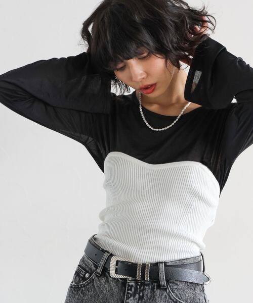 PAGEBOY（ページボーイ）の「リブコルセットビスチェ（トップス・オフホワイト05/ブラック09/グレー15・F）」の4枚目の写真