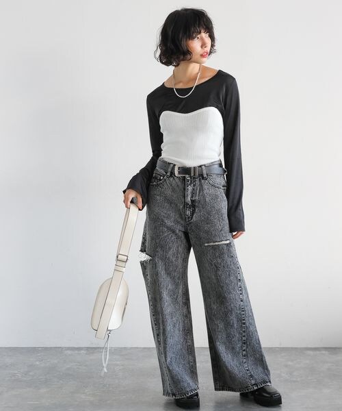 PAGEBOY（ページボーイ）の「リブコルセットビスチェ（トップス・オフホワイト05/ブラック09/グレー15・F）」の5枚目の写真