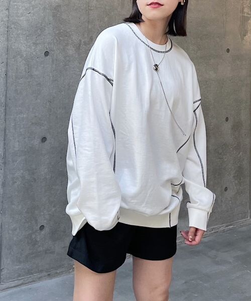 PAGEBOY（ページボーイ）の「カラーステッチBIGスウェット（トップス・オフホワイト05/チャコール18/オートミール50/ラベンダー92・F）」の5枚目の写真