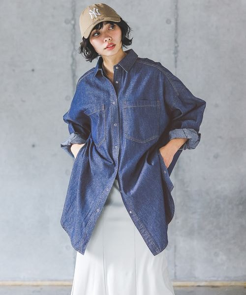 PAGEBOY（ページボーイ）の「デニムスナップルーズシャツ（トップス・ブラックケミカル08/ブルー82/インディゴ87・F）」の20枚目の写真