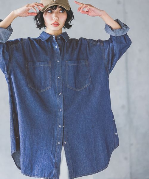 PAGEBOY（ページボーイ）の「デニムスナップルーズシャツ（トップス・ブラックケミカル08/ブルー82/インディゴ87・F）」の15枚目の写真