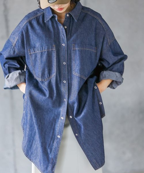 PAGEBOY（ページボーイ）の「デニムスナップルーズシャツ（トップス・ブラックケミカル08/ブルー82/インディゴ87・F）」の3枚目の写真