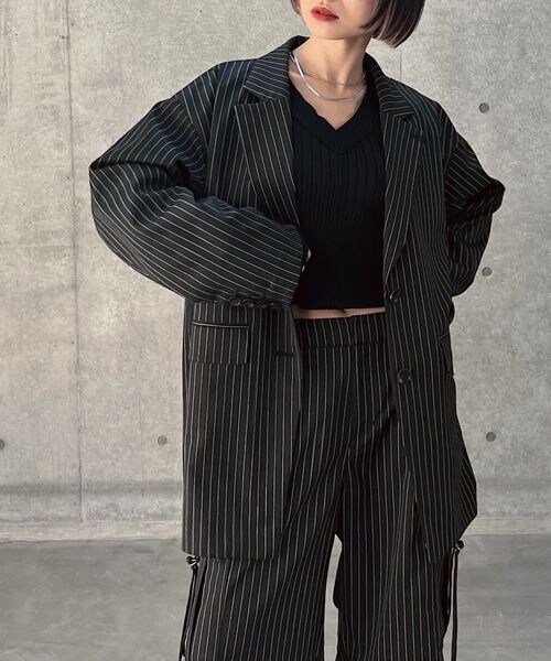 PAGEBOY（ページボーイ）の「ボクシージャケット（ジャケット/アウター・レディース・ピンストライプ08/ブラック09/グレージュ12・F）」の6枚目の写真