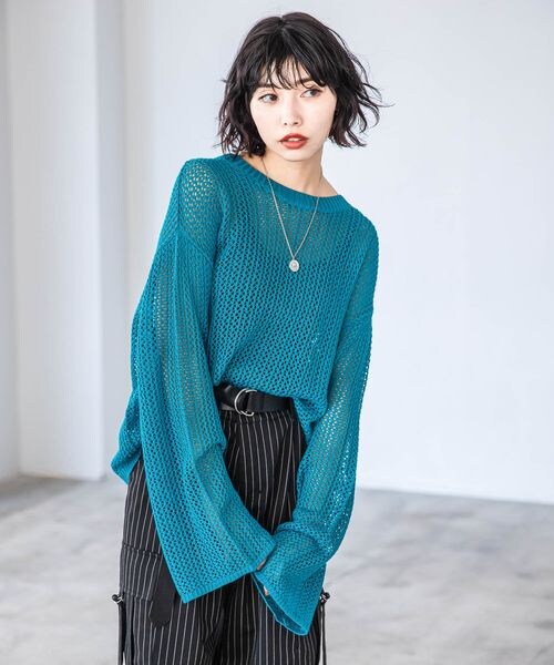 PAGEBOY（ページボーイ）の「レーシーメッシュニットプルオーバー（トップス・オフホワイト05/ブラック09/ミント81・F）」の13枚目の写真