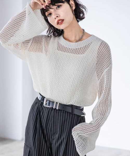 PAGEBOY（ページボーイ）の「レーシーメッシュニットプルオーバー（トップス・オフホワイト05/ブラック09/ミント81・F）」の5枚目の写真