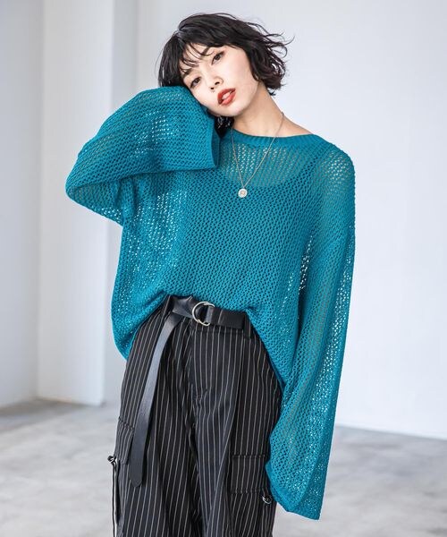 PAGEBOY（ページボーイ）の「レーシーメッシュニットプルオーバー（トップス・オフホワイト05/ブラック09/ミント81・F）」の12枚目の写真