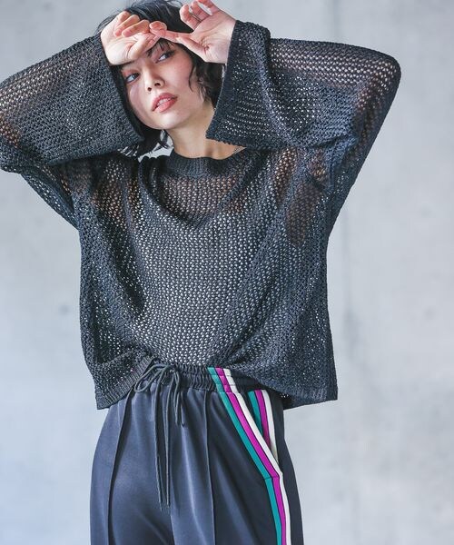 PAGEBOY（ページボーイ）の「レーシーメッシュニットプルオーバー（トップス・オフホワイト05/ブラック09/ミント81・F）」の6枚目の写真