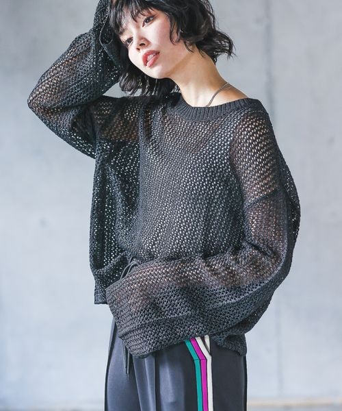 PAGEBOY（ページボーイ）の「レーシーメッシュニットプルオーバー（トップス・オフホワイト05/ブラック09/ミント81・F）」の2枚目の写真