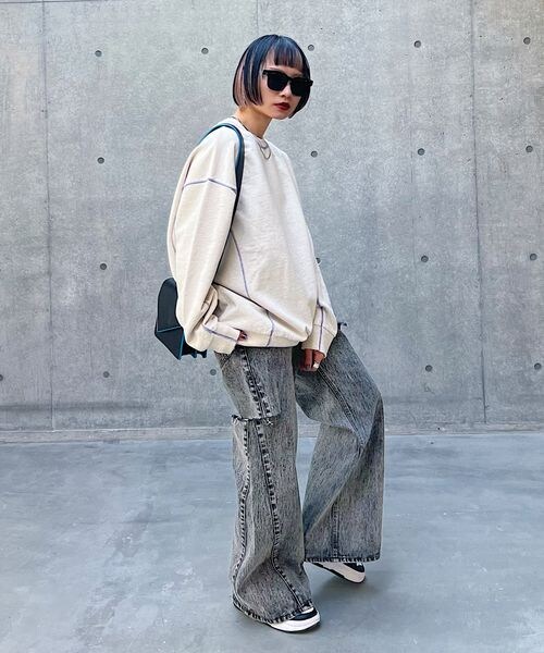 PAGEBOY（ページボーイ）の「フルワイドダメージデニム（パンツ・ブラックケミカル08/サックス82・25inch/26inch）」の5枚目の写真